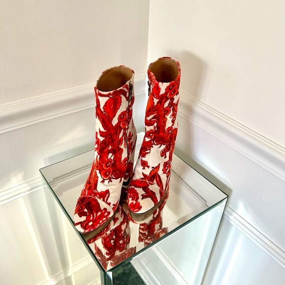 Dries Van Noten Velvet Floral Ankle Boots - Picture 3 of 7